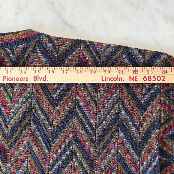 Tricots St Raphael Sweater Vintage 90s V Neck Zig Zag Jewel Tones-Men's Size L - Picture 7 of 9